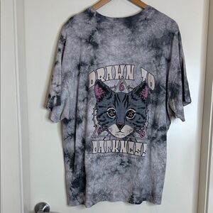 Dark Gray Tie-Dye Cat Graphic T-Shirt